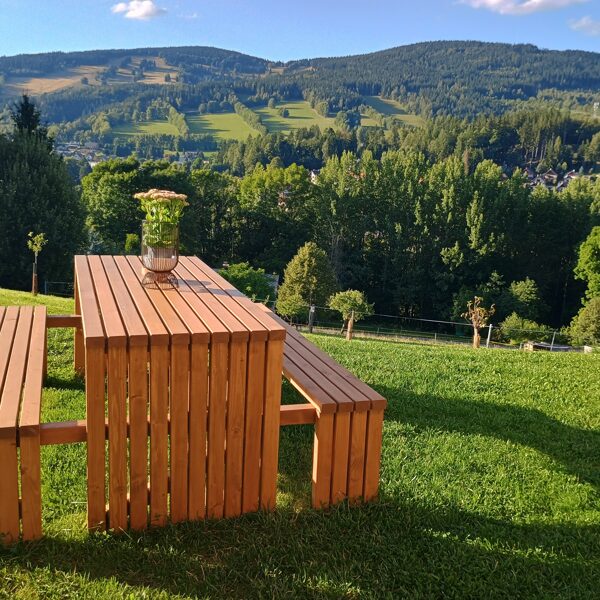Outdoor table with mountain view