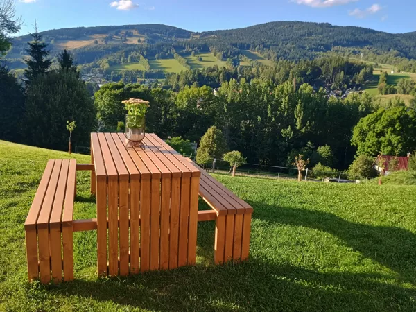 Outdoor table with mountain view